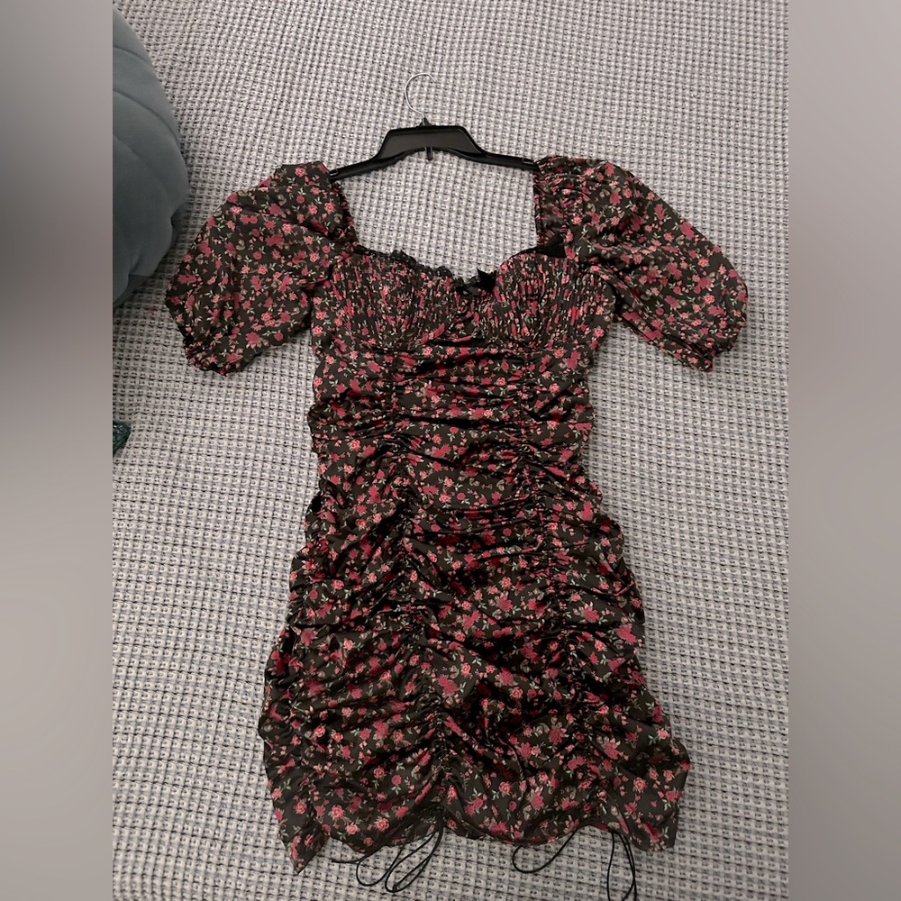 For love and lemons black/floral silk dress